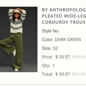 Green Corduroy Anthropologie Pants